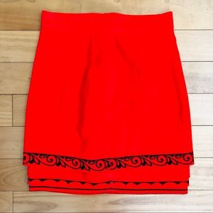 GIANNI VERSACE COUTURE 1980s Red Scroll Skirt Vtg